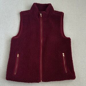 J Crew Sherpa Full Zip Vest Burgundy Size Small